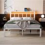 Double Bed Frame with Storage Headboard,4ft6 Bed Frame Double Bed Base with Charging Station and LED Lights,Metal Platform Double Bed 135x190,Mattress Base No Box Spring Needed,No Noise,White Image 9