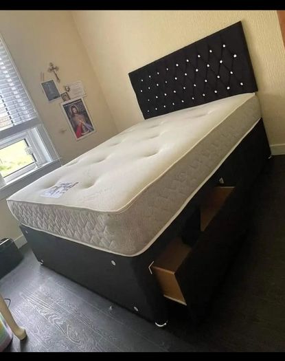 Brand New Double Divan beds. Double tufted memory foam mattresses. Multiple colours and storage option available