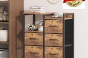 Chest of Drawers Bedroom with 5 Drawers, Tall Dresser with Shelf, Fabric Dresser for Entryway Hallway Living Room, Closet Storage Drawer, Rustic Brown