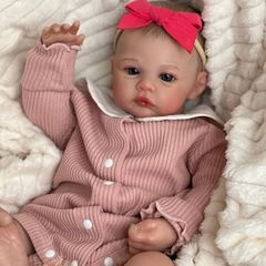 NEW SALE | Reborn Girl Dolls Lifelike Baby Doll 19 Inch Life Size Silicone Newborn Doll with Blue Eyes Realistic Reborn Girl Alive Soft Cloth Body Real Skin Details Toys Gift