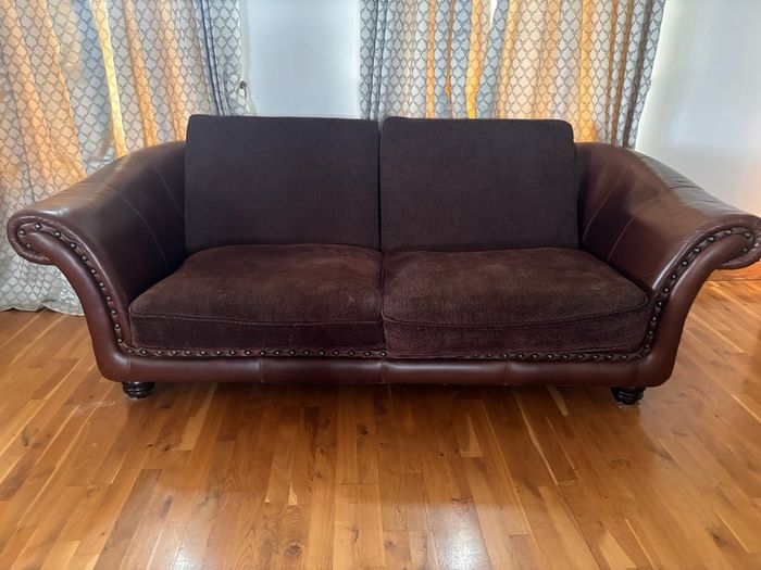 Brown Leather & Fabric 4-Seater Sofa