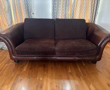 Brown Leather & Fabric 4-Seater Sofa