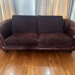 Brown Leather & Fabric 4-Seater Sofa