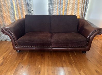 Brown Leather & Fabric 4-Seater Sofa
