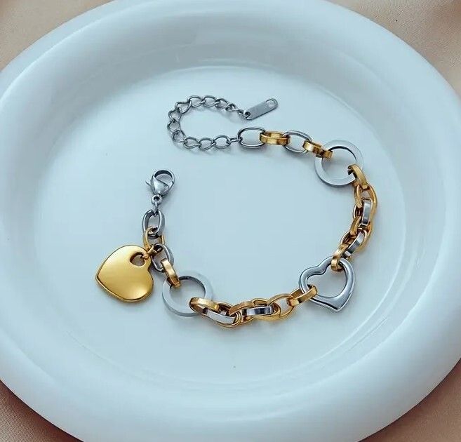 Love Heart Silver Gold Charm Bracelet
