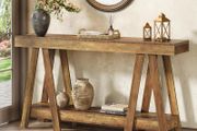 140 cm Rustic Farmhouse Console Table with Lower Storage Shelf, Light Oak Brown Hallway &amp; Entryway Table