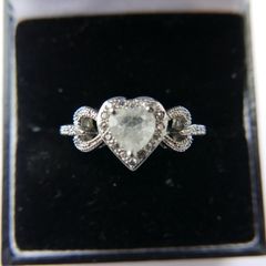 Vintage Sterling Silver 925 Hearts Shaped  Engagement Ring size R - 3,14g