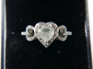 Vintage Sterling Silver 925 Hearts Shaped  Engagement Ring size R - 3,14g