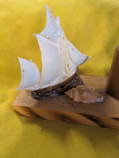 VINTAGE Toothpick holder with Ship and Shell Ornament