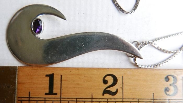 Vintage Sterling Silver 925 Mod Design Blue Purple Drop Pendant Necklace 24" - 13,34g