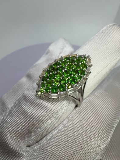 Silver Chrome Diopside & White Topaz Halo Ring
