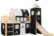 Children's Loft Bed Frame with Slide &amp; Ladder Pinewood 97x208 cm