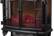 WL46020 Rochester Portable Electric Double Door Fireplace Heater with Realistic LED Flame Effect, Remote Control, 2000W, Black