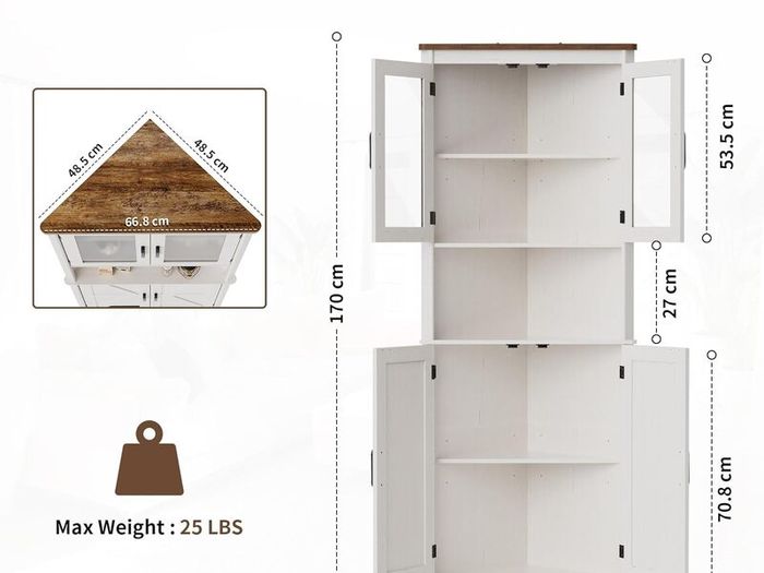 170cm Tall Corner Storage Cabinet, 5-Tier Farmhouse Corner Cabinet