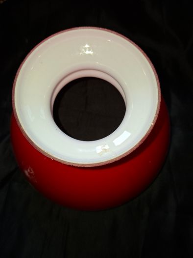 Oil Lamp Shade Red Globe Rayo style Glass Vianna France, bright red exterior with a white interior lining and a rounded globe shape, Postage Available or Collection
