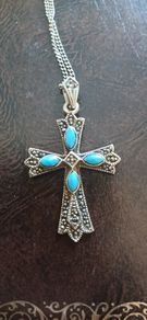 Sterling Silver Turquoise And Marcasite Cross And Chain