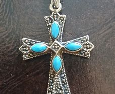 Sterling Silver Turquoise And Marcasite Cross And Chain