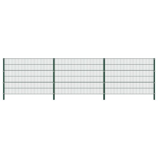 Fence Panel with Posts Iron 5.1x1.2 m Green