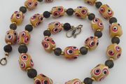 Antique Venetian African Style Thousand Eyes &amp; Black Glass Beads Necklace