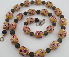 Antique Venetian African Style Thousand Eyes & Black Glass Beads Necklace