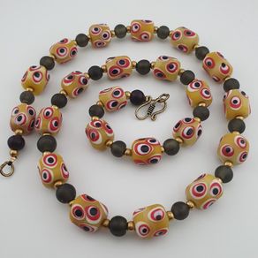 Antique Venetian African Style Thousand Eyes & Black Glass Beads Necklace