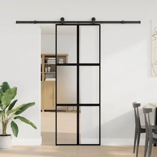 Sliding Door with Hardware Set 76x205 cm Tempered Glass&Aluminium