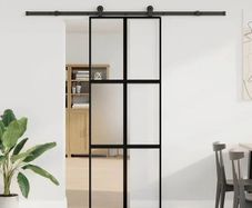 Sliding Door with Hardware Set 76x205 cm Tempered Glass&Aluminium