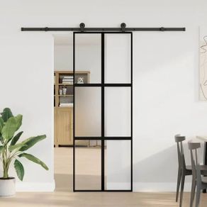 Sliding Door with Hardware Set 76x205 cm Tempered Glass&Aluminium