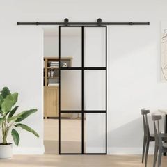 Sliding Door with Hardware Set 90x205 cm Tempered Glass&Aluminium