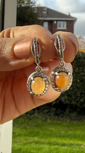 925 Silver Earrings with Amber-Tone Stones