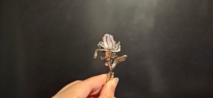 Rebel Studio Pink Stone Silver Rose Hair Pin / Hair Stick