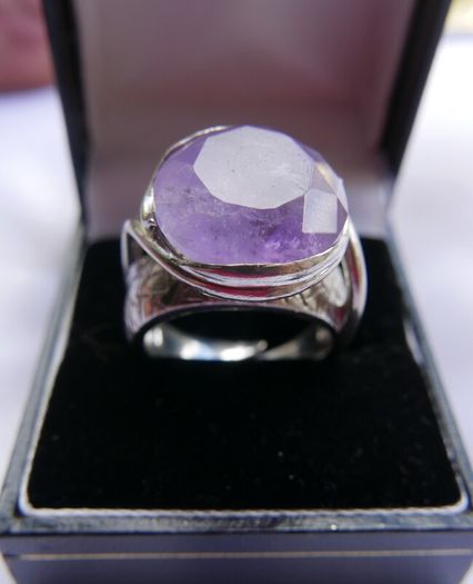 Vintage 80s Sterling Silver 925 Amethyst Quartz Gecko Statement Ring Size T - 11,65g