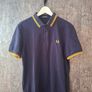 Fred Perry Navy Blue Polo Shirt Yellow Gold Twin Tip Laurel Size L Image 5