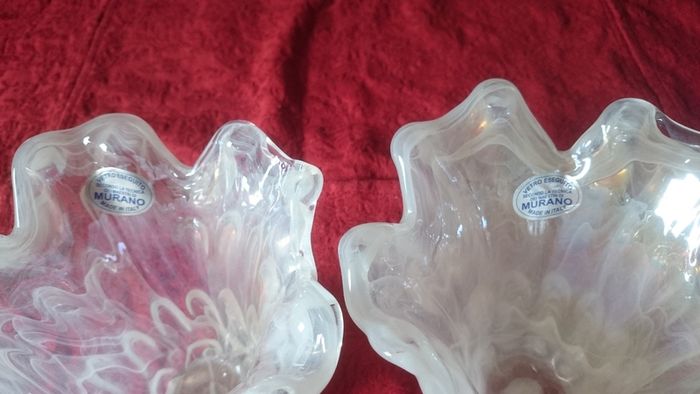 Pair Of Original Murano Glass Pearl Lustre Finish Vase