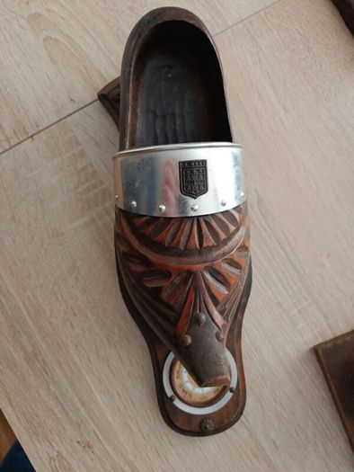 Vintage Hand-Carved Wooden Clog Wall Barometer
