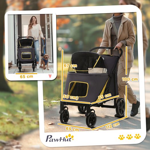 Foldable Pet Stroller, with Universal Wheels, Shock Absorber, for Medium and Large Dogs - Grey