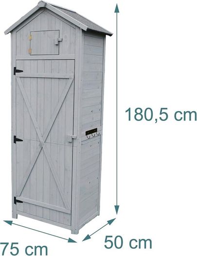 Wooden Garden Storage Shed  Tall Outdoor Tool Cabinet with Shelves & Folding Table