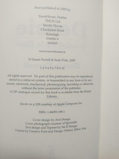 Signed Dessie Farrell autobiography