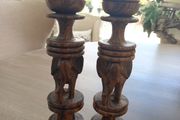 lovely pair of wooden african art handcrafted candlessticks