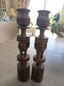 lovely pair of wooden african art handcrafted candlessticks