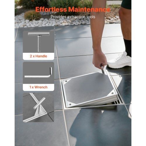 Manhole Cover with Frame, 400 x 400mm Invisible Recessed Septic Tank Access Covers, Aluminum Alloy Embedded Drain Channel Inspection