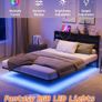 Double 4ft6 Floating Bed Frame with LED Lights, Metal Platform Bed Frame with USB Charging Station Double Size, No Box Spring Needed, Metal Slat Support, Noise Free, Black Image 5