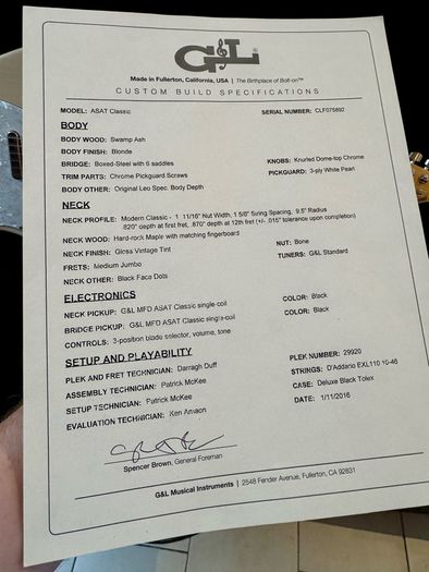 2016 G&L ASAT USA - Upgraded
