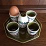 Vintage 1960s/70s  Dark Green ceramic egg cups and salt cellar with tray Image 5