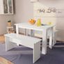 Dining Table and Benches 3 Pieces Chipboard White Image 5