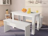 Dining Table and Benches 3 Pieces Chipboard White