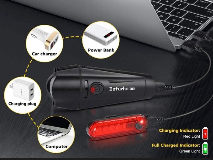 Super Bright Bike Light Set, Powerful LED USB Rechargeable Front Headlight and Back Taillight, 2000mah Lithium Battery, Waterproof, 4 Lighting Modes Mountain Road Bicycle Lights (FREE POSTAGE)