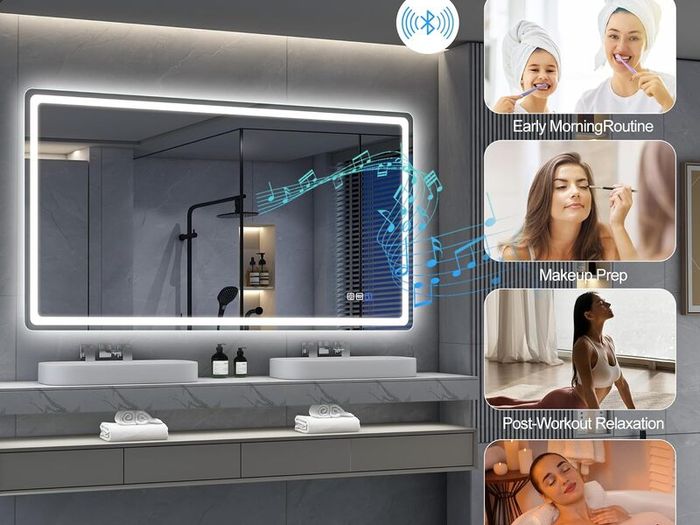 Bluetooth Bathroom Mirror with Lighting, 120 x 70 cm, LED Bathroom Mirror with