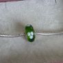 Pandora green glass charm with white flower design very good condition hallmarked Image 3
