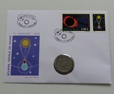 Total eclipse of the Sun first day coin stamp cover, 11 AUGUST 1999 Romania